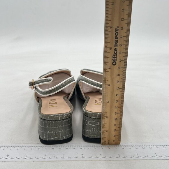 YDN Silver Emboss Square Toe Block Low Heels Slingback Formal Loafer Dressy Shoe - Picture 5 of 8